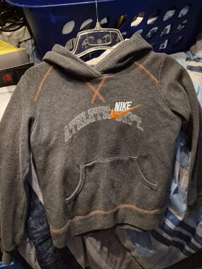 Nike Charcoal Gray Hoodie with Orange Stitching and Swoosh
